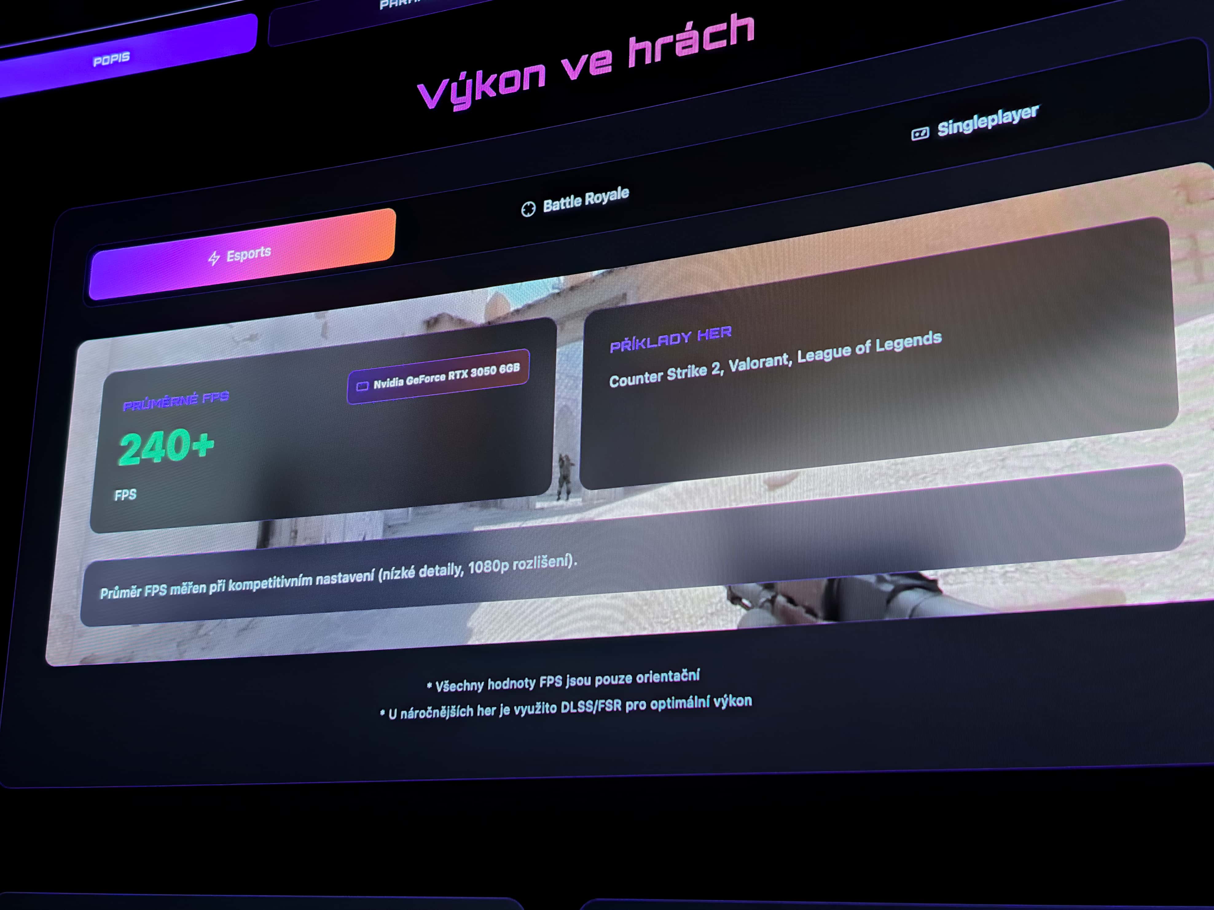 FPS tabulka v detailu produktu UltraComp